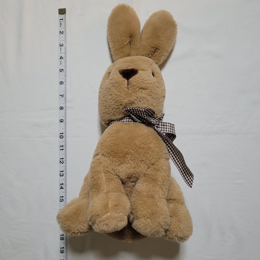 Plush Bunny Gingham Bow Rabbit Stuffed Animal Soft Brown Easter Cottagecore - Picture 5 of 11